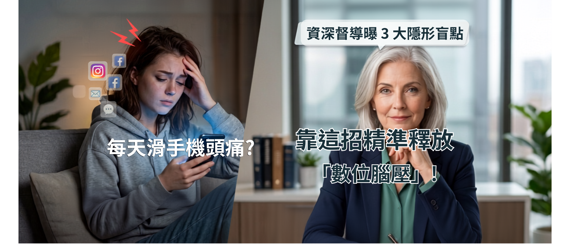 每天滑手機頭痛怎麼辦?資深督導曝 3 大隱形盲點,靠這招精準釋放「數位腦壓」!